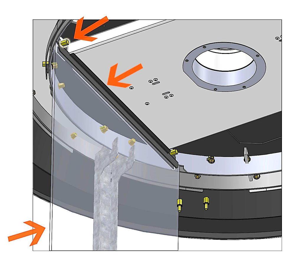 [Installation Curved Fireplaces [FLAT GLASS PANEL INSTALLATION: While the cover is positioned on top of the flat glass, make sure that the gasket is still in place, and attach the top