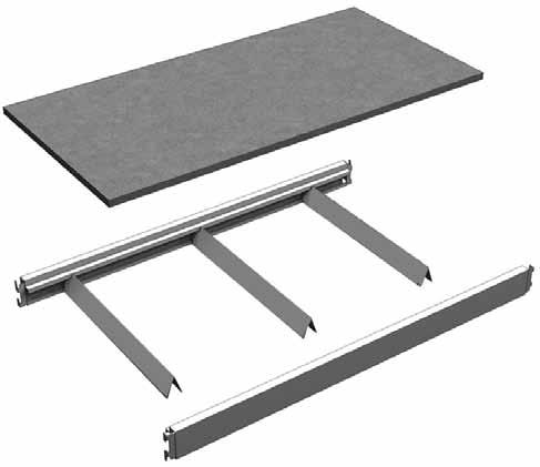 Bulk Merchandiser Components Particleboard Deck Deck Assembly Deck Beam Deck Assembly: Includes: 1 Base Uprite, 2 Deck Beams (MFFB_), 3 Shelf Supports on 22 & 34 D, 4 Shelf Supports on 46 D, 1