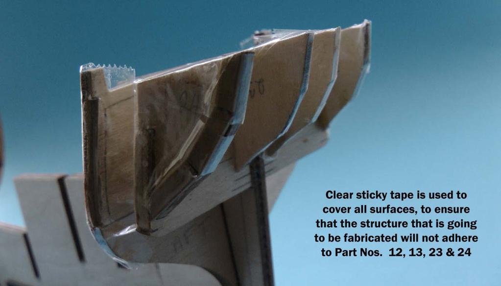 Sticky tape is used to cover all of the surfaces, which are likely to receive glue from the