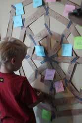 Spider Web Match tape or paper marker sticky notes Tape a spider web on a wall (or floor).