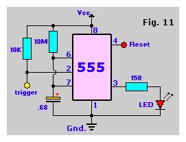 Experimental steps: This circuit is resetable by grounding pin 4, so be sure to have an extra wire at pin 4 ready to test that feature. 1.
