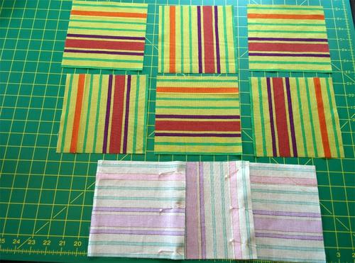 From the lightweight interfacing, cut TWELVE 1½ x 16 strips (four strips per pillow). At Your Sewing Machine & Ironing Board 9-Patch Pillow 1.
