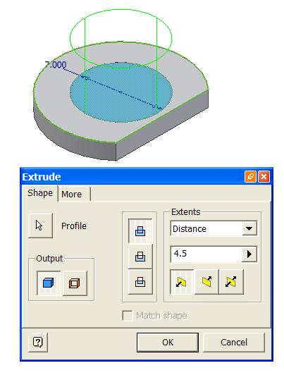 Select the Extrude tool, select the circle as Profile, the