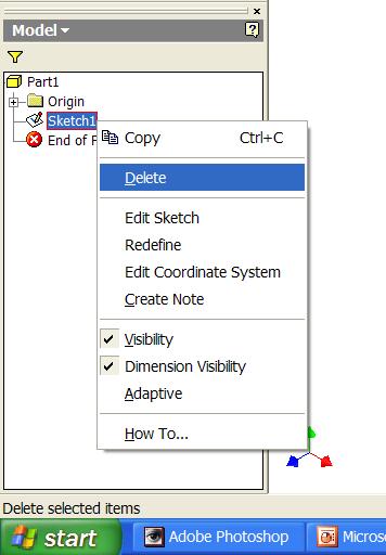 Right-click the Sketch feature in the Model panel to
