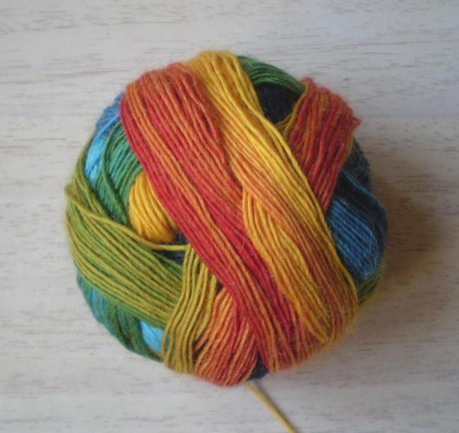 It s called Zauberball and it is a 4 ply sock yarn with 420m in a 100g ball, 75% wool and 25% nylon. The colour I used is called Tropical Fish.