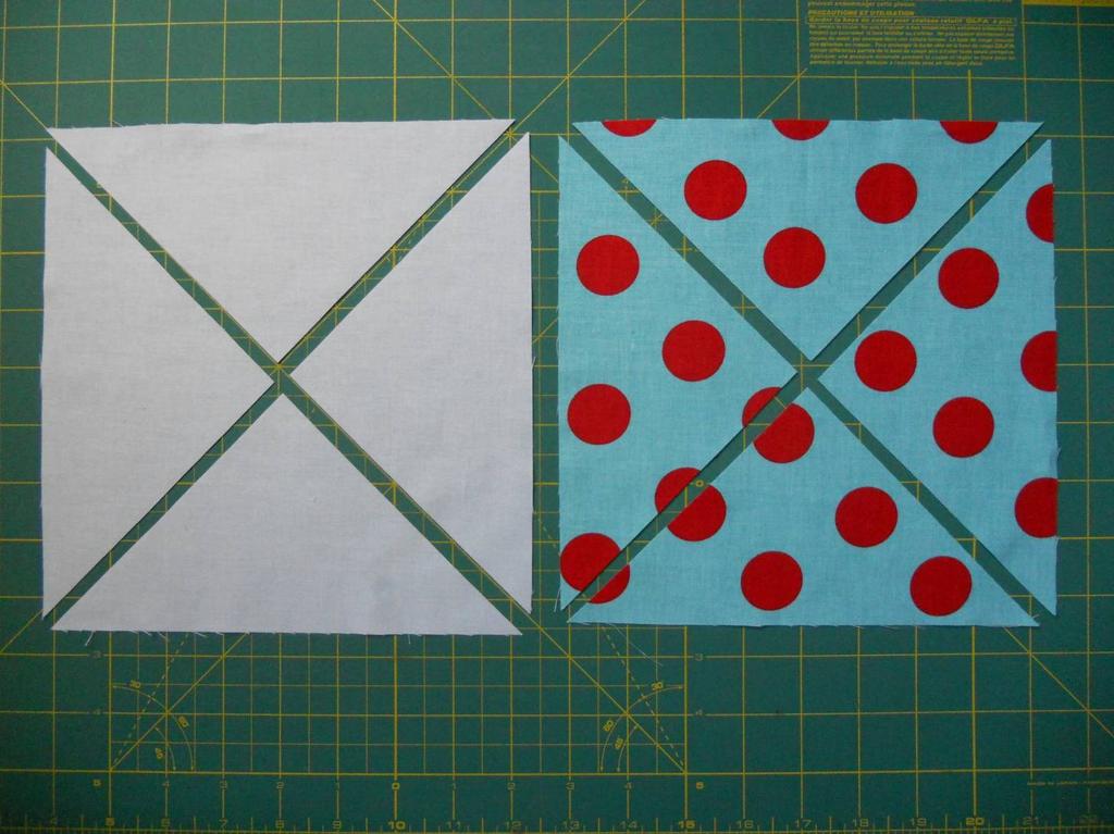 x 4 strips across width of the fabric (top and bottom borders) Assemble your Blocks to make 1 pinwheel block From your medium/light colour fabrics take two 7 ⅞ squares and cut them both blocks in