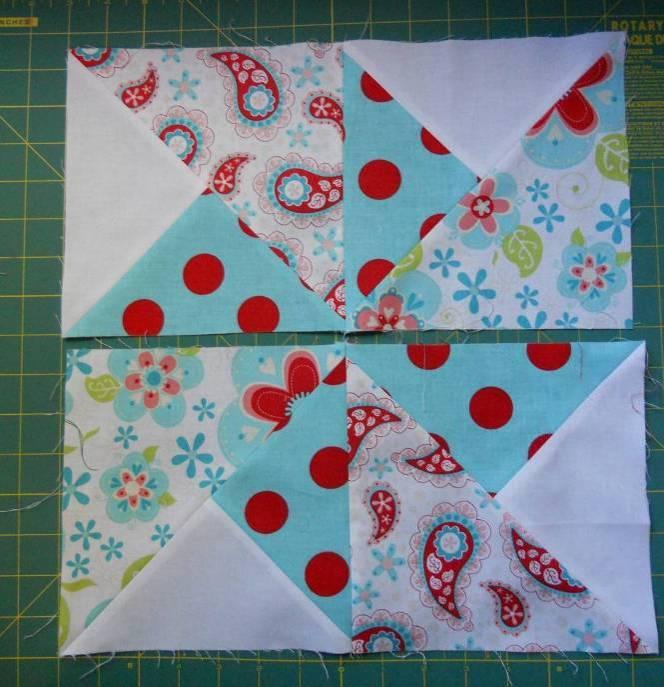 sew the blocks together carefully along the long edge, being careful not to stretch the