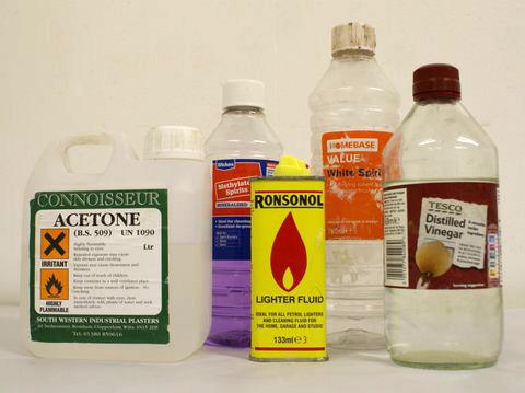 5 Cleaning fluids to help remove stubborn marks and tape residue Finally, remove any remaining stubborn tape or marker residue with solvents such as acetone, metholated spirits, denatured alcohol, or