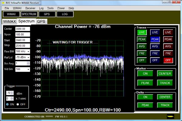 SPECTRUM ANALYZER MODE By selecting the Spectrum button, the YellowFin being controlled will switch to spectrum analyzer mode.