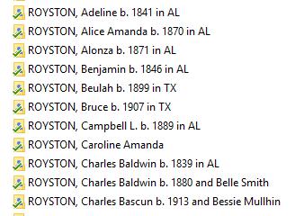 Sub folders in the ROYSTON surname folder Women listed under their maiden name.