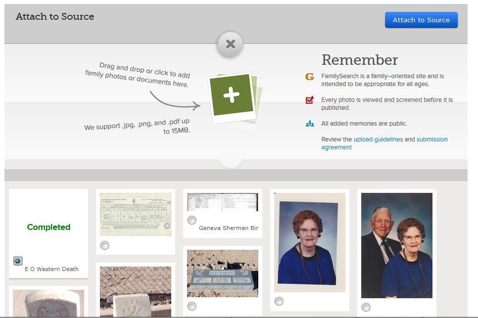 Uploading a Source to FamilySearch.