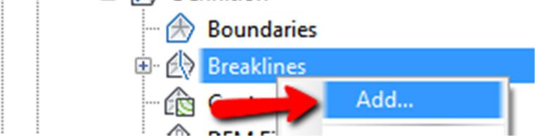 Press OK to accept the defaults on the Add Breaklines dialog and select the four spillway feature lines.