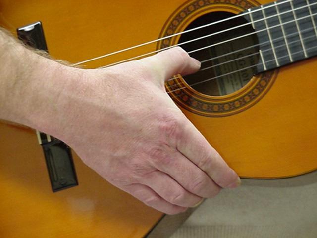 If the guitar feels as though it is slipping away off your leg, either cross your right leg over your left, or use a footstand (books, cans, trays) under your right foot to make the guitar more