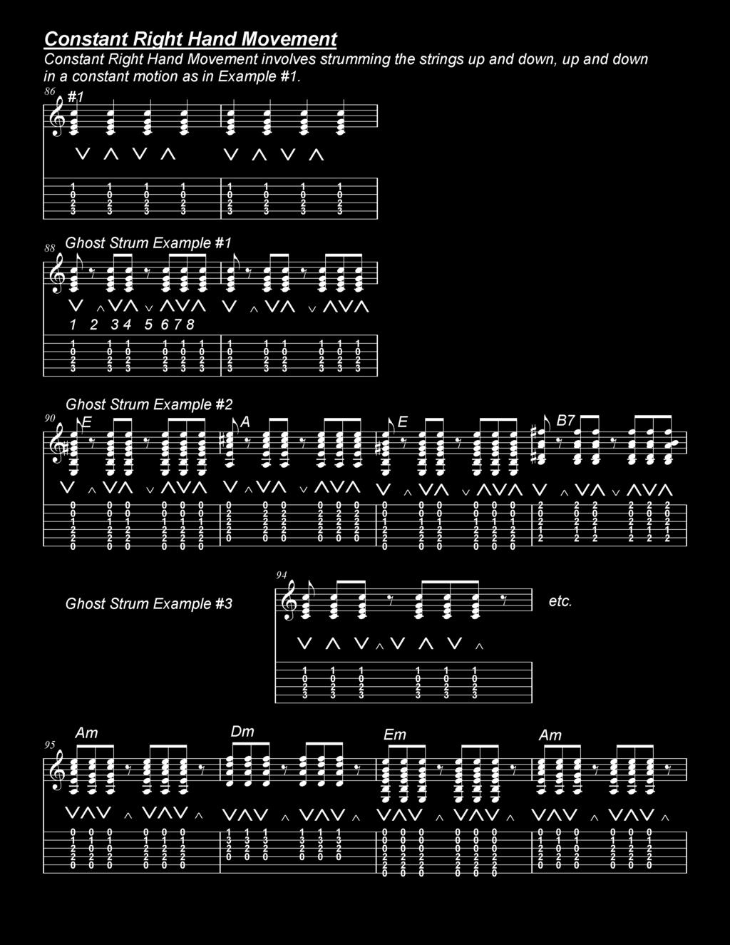 Ghost Strum Exercises: In these exercises use constant right hand movement up and down up and down.