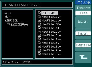Import and Export Press REF Imp. /Exp. and go to the following menu. Figure 2-20 Table 2-10 The Imp. /Exp. menu Menu Settings Comments Explorer Path Directory Switch to Path, directory or file.