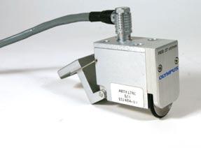The Mini-Wheel Encoder is waterproof and compatible with Olympus NDT eddy current array probes, which can be connected with the included bracket kit.