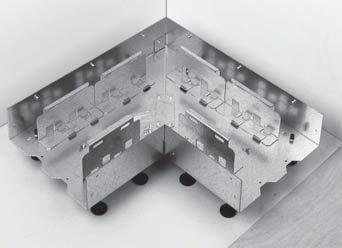 tehalit.bk broadway Installation sequence for the trunking system 1. Screw in leveling screws. 2. Align trunking bottom part or internal/ external corner piece on wall side. 3.