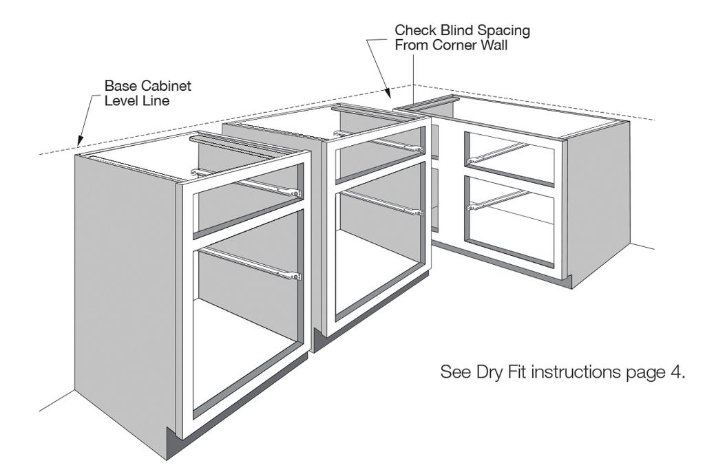 Dry Fit Perform the dry fit of cabinets after you have determined the high point of the floor (see Installation Requirements).