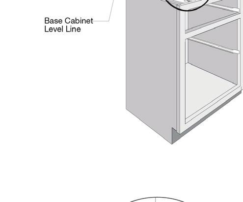 Measure down 30", 36" or 42" (the height of your wall cabinets) to confirm the distance between the Wall Cabinet Bottom Level Line and the Base Cabinet Top Level Line. 17-1/4 Min.