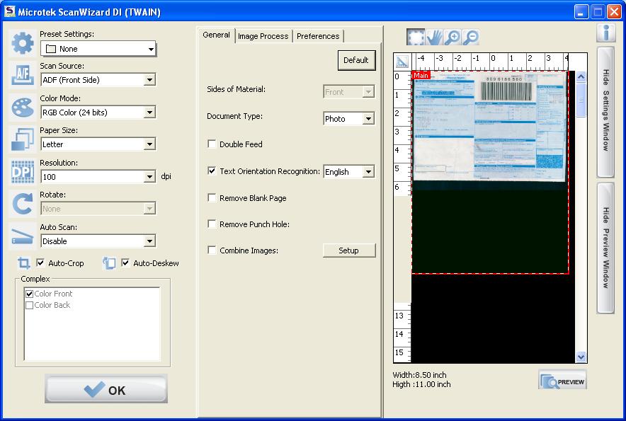 AP control panel (Main interface) TWAIN driver control panel (Scan