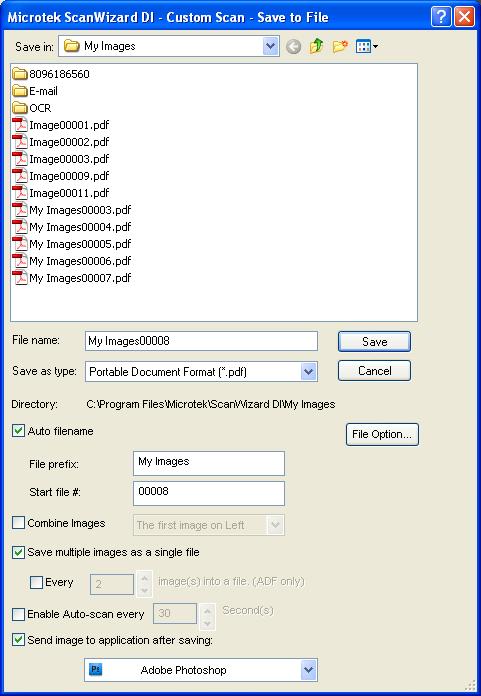 Scanning for PDF The scanner can easily convert any paper document into an image and saves it as an Adobe Portable Document Format (PDF) file for viewing with the Adobe application software.