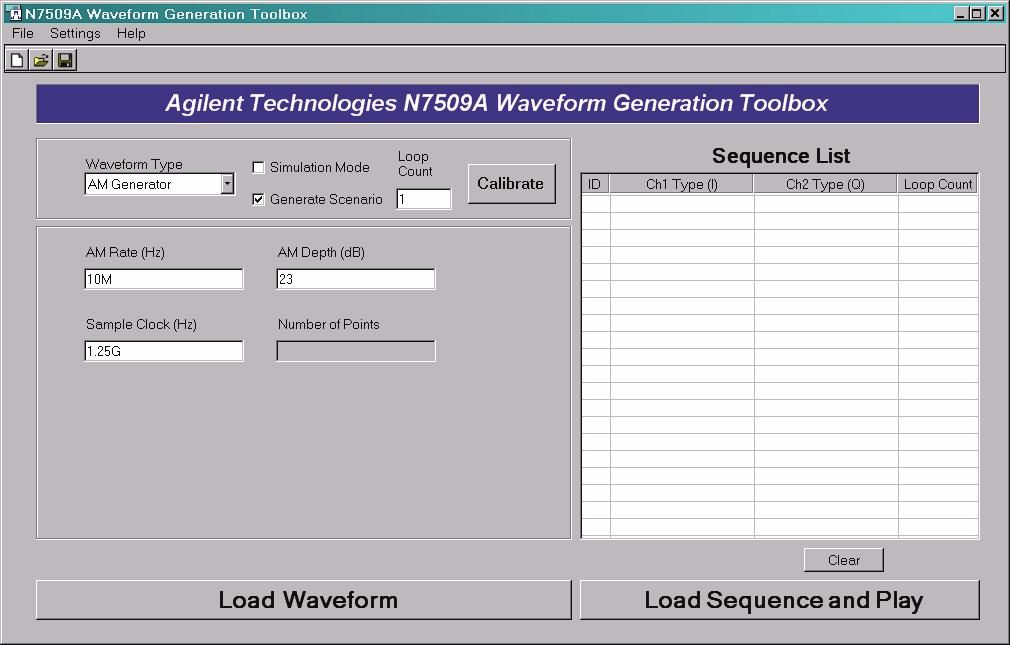 General Information 1 Figure 15 Generate Scenario Mode When the Load Waveform button is pressed, a waveform is generated for the selected waveform type and is downloaded to the AWG.