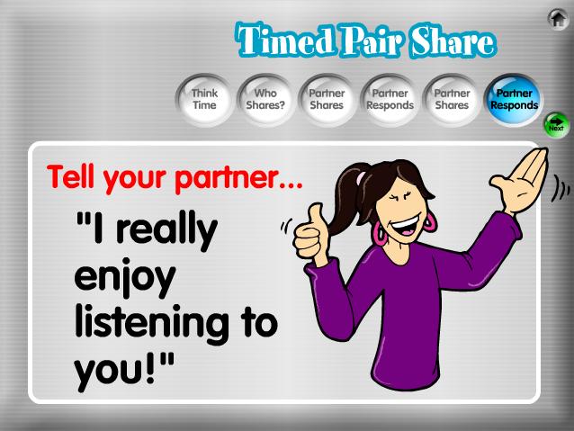 21 6. Partner Shares. The listening partner responds using the randomly- selected response prompt displayed.