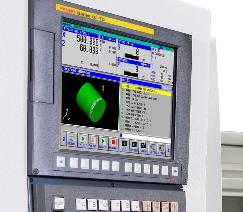 CNC CNC Fanuc 0i-TD ROMI G 550 / G 550M Turning Centers are equipped with CNC Fanuc 0i-TD and drives, main motor and servomotors from Fanuc.