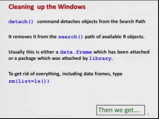 (Refer Slide Time: 22:01) Similarly, there is another command detach and this command detach detaches the object from the search path.