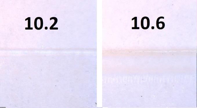 indicate the 9.3 µm, 10.2 µm, and 10.6 µm wavelengths. Green color code indicates the best absorption.