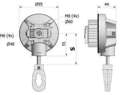 May be used even without the limit switch. Efficiency: 0,60 Output torque: 14 Nm Gear 4.6:1 - with clutch - without adapter - without eyelet Eyelet with zinc plated rod Hex.