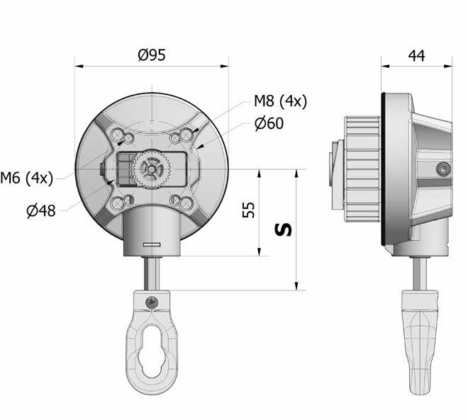 Efficiency: 0,60 Output torque: 14 Nm Gear 4,6:1 with adapter Ø 70 without eyelet Gear 4,6:1 with adapter Ø 78 without eyelet Gear 4,6:1 with adapter Ø 85 without