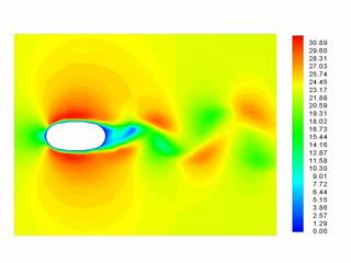 Movie 1. Unsteady vortex shedding simulation into the wake of the ASDE-X cross section U=22.9 m/s and Re=426,000. The computed vortex shedding frequency is f=26.3 Hz (St=0.