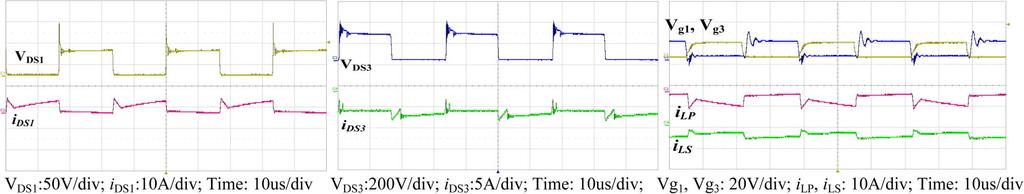 AAMIR et al.: HIGH-GAIN ZVS BIDIRECTIONAL CONVERTER WITH A REDUCED NUMBER OF SWITCHES 819 Fig. 7. Experimental waveform of drain-to-source switch voltages and inductor current during buck mode. Fig. 8. Experimental waveform of drain-to-source voltages and inductor current during boost mode.
