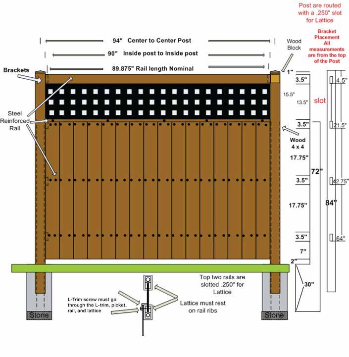Standard 6 H x 8 W Privacy & Lattice 4 x 4 Post Sleeve & Brackets SECTION 8A2: ASSEMBLING PRIVACY & LATTICE FENCE PANELS If using an optional post cap such as a New England style cap, brackets must