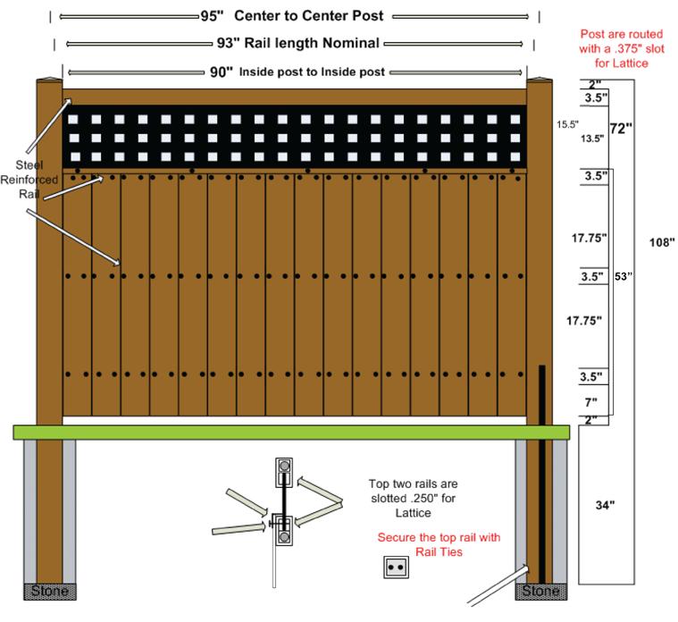 Standard 6 H x 8 W Privacy & Lattice 5 x 5 Routed Posts SECTION 13A2: ASSEMBLING PRIVACY & LATTICE FENCE PANELS L-trim screw must go through the trim, picket, rail, and lattice If using an optional