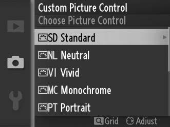 Custom Picture Control The Picture Controls supplied with the camera can be modified and saved as custom Picture Controls.