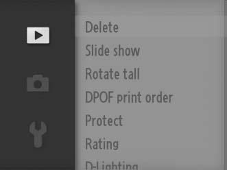 Using the Menus Use the multi selector to navigate the menus (0 8). 1 2 Multi selector s Select desired menu. 3 4 Press 2 to place cursor in selected menu. Highlight menu item.