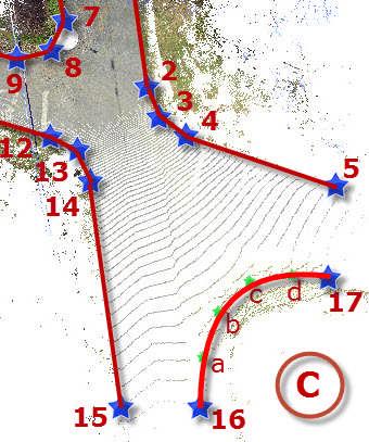 12) In Area C draw the road edge using the Curve tool. a) Click on the Curve tool found in the Draw tool group. b) Click on Pt.