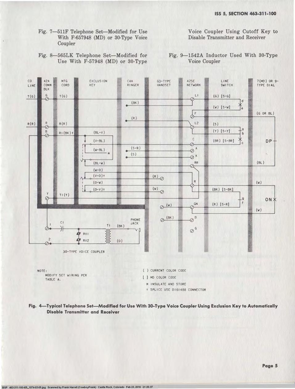 SS 5, SECTON 463-311-100 co LNE T(G) () Fig. 7-511F Telephone Set-Modified for Use With F-657948 (MD) or 30-Type Voice Coupler Fig.