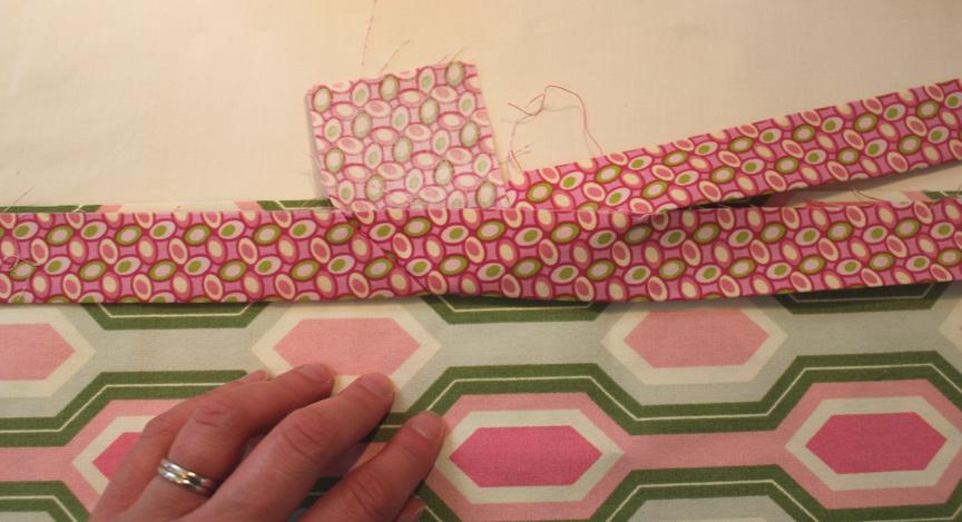 Tip: be careful using a hot iron around the laminate fabric; since the binding is sitting directly on top of