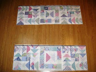 Lay the first row onto the second row with right sides together and then lay the third row onto
