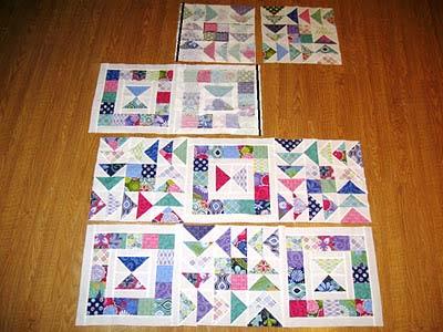 Start by laying the first block in each row onto the second block with right sides together. Pin along the edge.