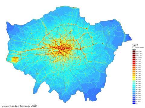 I love the old HSTs (high speed trains), but this is a map showing air pollution, particulate pollution in London.