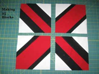 units each time to save time and thread. Layout 4 Trimmed Units as shown below, 2 of each type making an X.