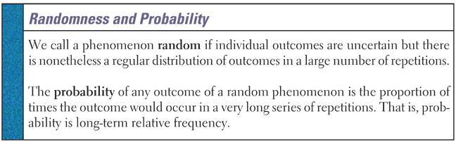 6.1 Randomness Probability describes the pattern of chance outcomes.