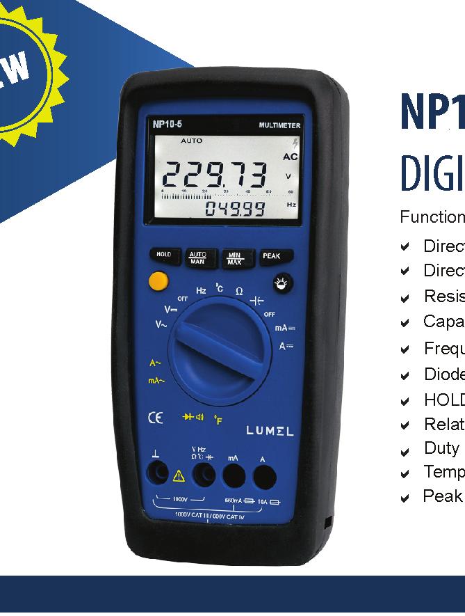 NP10 DIGITL MULTIMETER. unctions nd fetures of the multimeter: 1000 V CT III tri requencies from 10.00...10 M. Diode mesurement nd continuity testing. HOLD mesurement. Reltive mesurement.