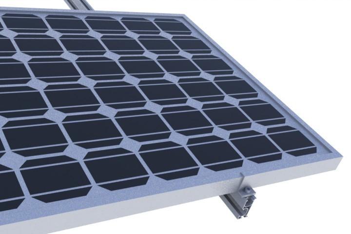 Adjacent solar panels are attached by using mid clamps with M8