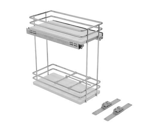 Kit contents: 2-tier base organizer, full extension soft close slide, (2) adjustable door-mounting brackets, snap-on pull-out dividers, assembly instructions and drilling template.