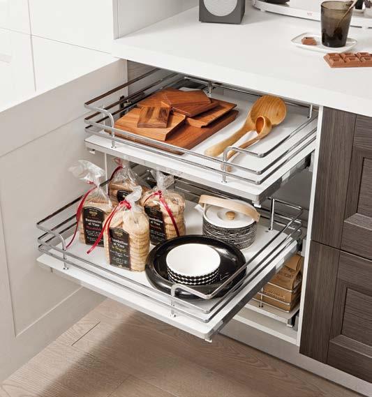 Wire pull out drawers Technical Information Easy drawer insertion and removal; full extension soft close, non slip melamine surface, for frame and